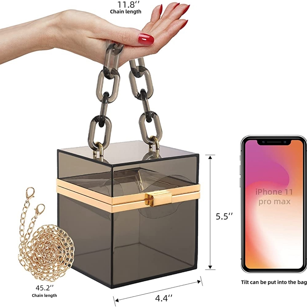 Cute Clear Acrylic Plastic Neon Hard Frame Party Clutch Purse with Gold